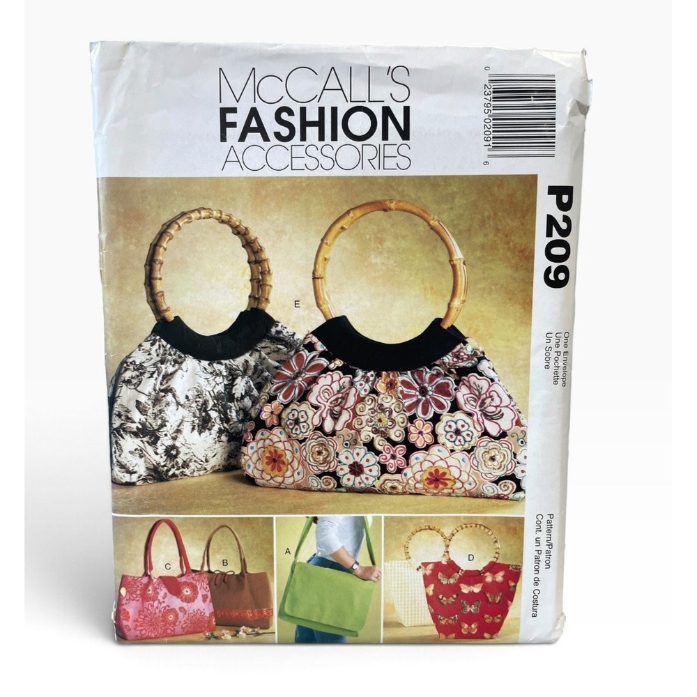 McCall's P209 Bags Purses Handbags Totes Bamboo Handles 2005 Accessory Pattern